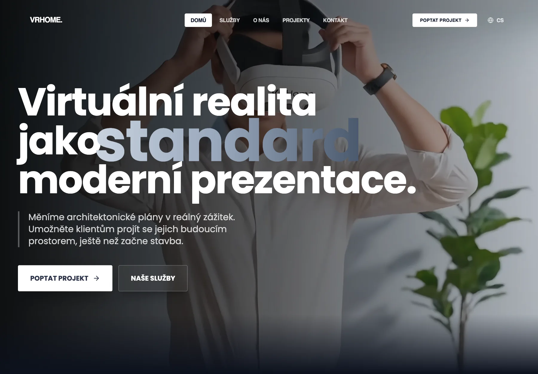 Úvodní stránka webu VRHOME.cz — Virtuální realita jako standard moderní prezentace